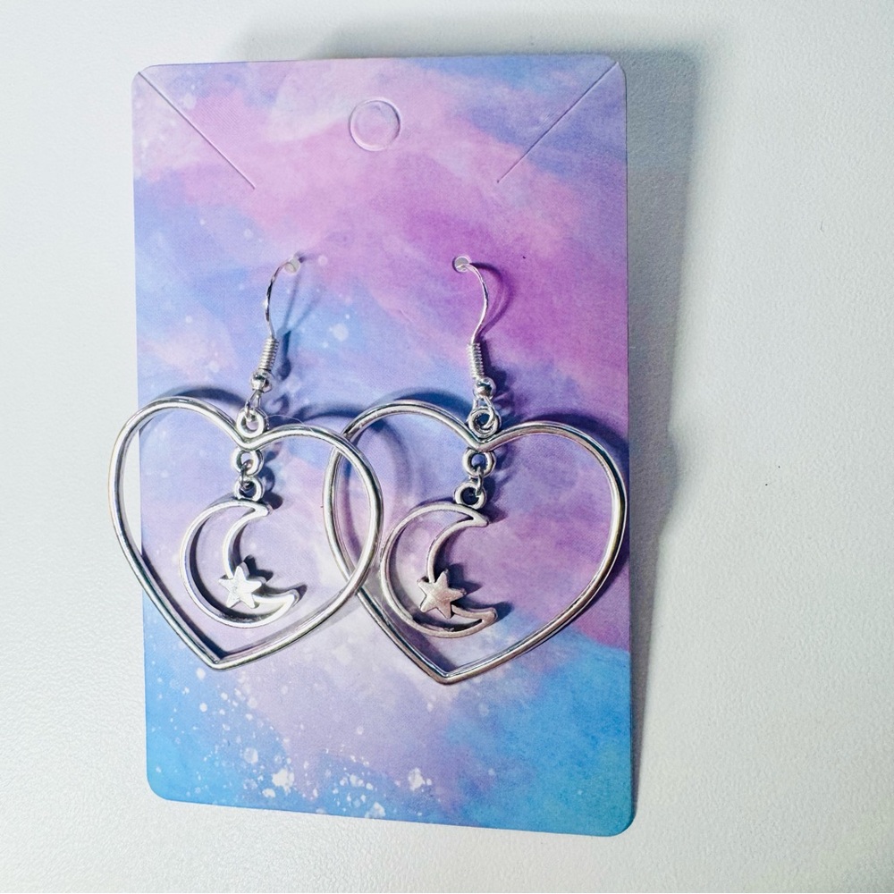 Silver heart hoops stainless steel hook dangle earrings